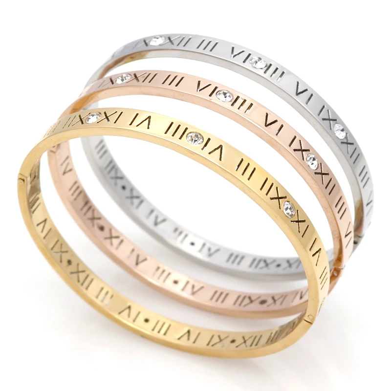 Baoli Zircon Jewelry Roman Numerals Bangle Bracelet for Women