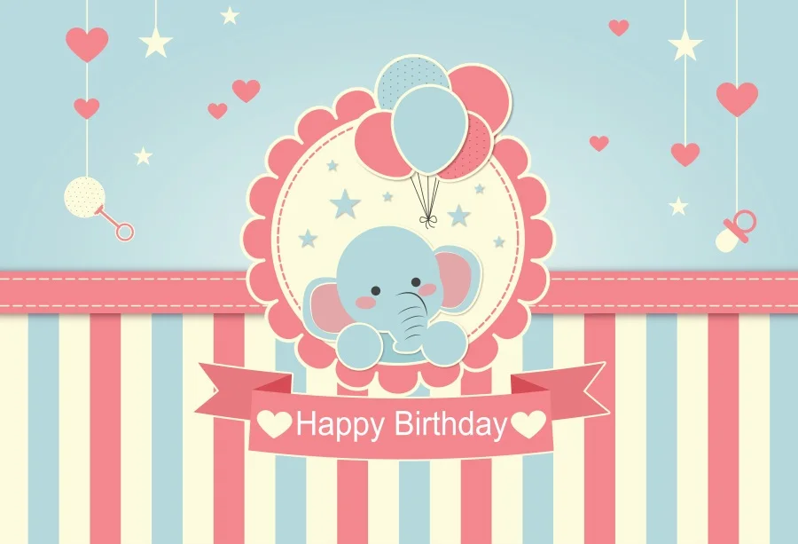 

Laeacco Elephant Pink Baby Birthday Party Stripes Star Pattern Photographic Backgrounds Photography Backdrops For Photo Studio