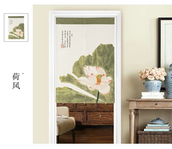 

New Chinese style classical lotus flower wind window blind water Japanese cotton and linen door curtain porch home decoration