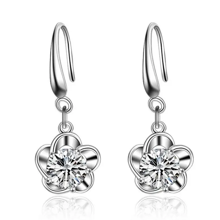

2017 new arrival high quality fashion Plum flower shiny crystal 925 sterling silver ladies`drop earrings women jewelry gift
