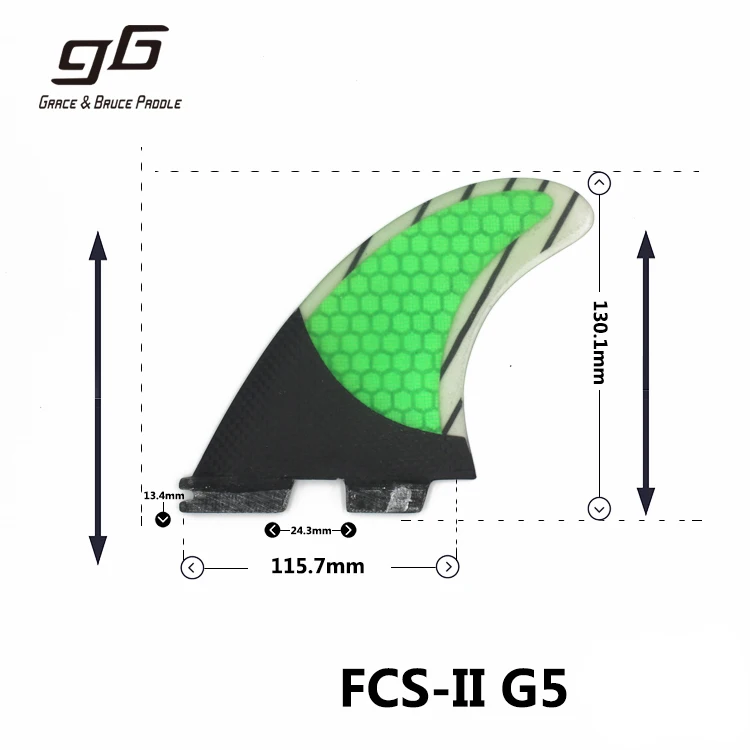 Углеродного волокна доски для серфинга соты серфинга плавники FCS II плавники G5 Средний Размеры Панели плавники - Цвет: Зеленый