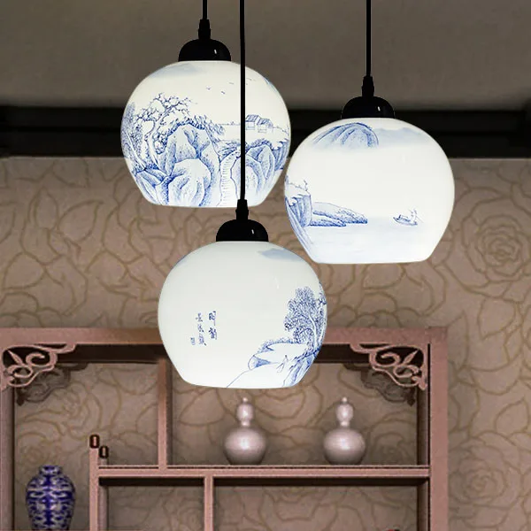 

Stairs Ceramic lamp 1/3/6 heads landscape six pendant lights modern Chinese style lamps stairs villa lamp ZA ZS20