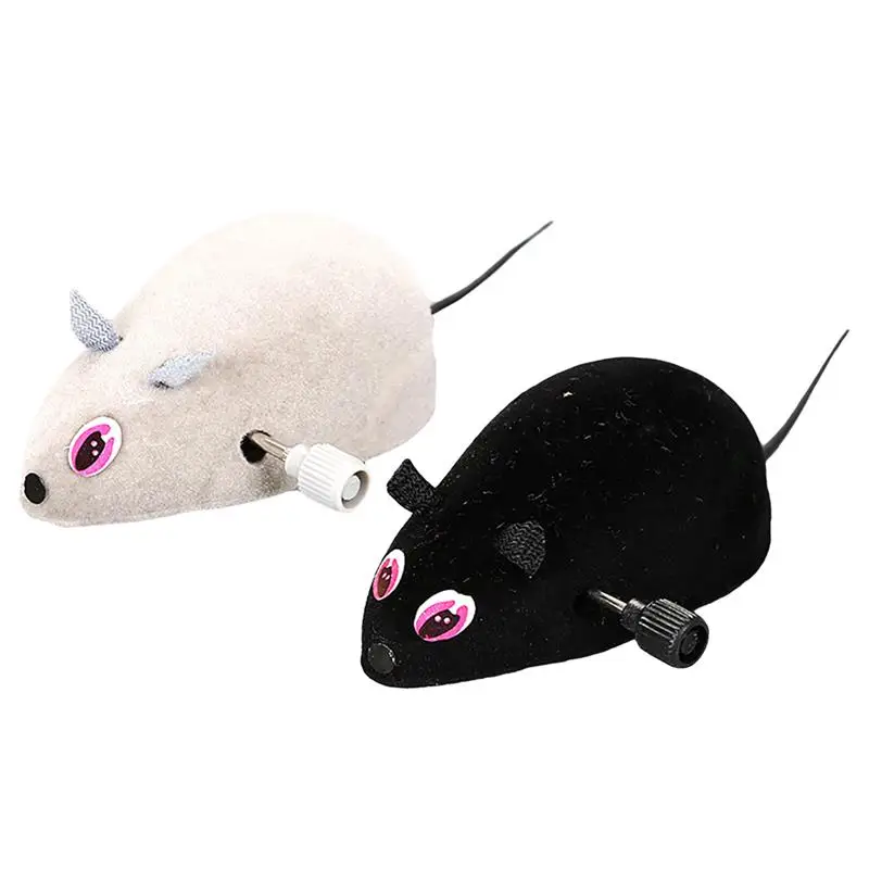 2PCS Clockwork Wind Funny Running Mouse Rat Move Tail Cat Kitten Prank Toy Gift Mice Toy Interactive Funny Cat Pet Toy