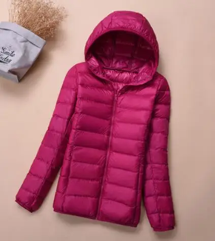 SEDUTMO зимние куртки размера плюс 4XL, женские пуховики, ультра-светильник, пальто на утином пуху, короткая куртка с капюшоном, весенние парки ED658 - Цвет: hoodie rose red