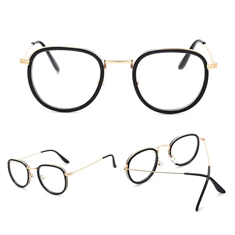 Винтажные очки с прозрачными линзами, ретро круглые очки для мужчин и женщин, очки для умников - Цвет оправы: Черный