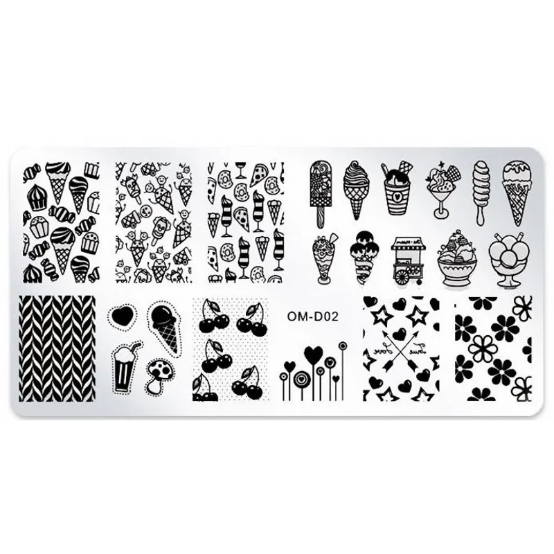 

1x Nail Stamping Plate, Flowers Cherry Icecream Pattern Nail Art Plate, Summer Style Nail Plate Manicure Nail Stamp Plates OMD02