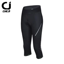 CHEJI велосипедные шорты с гелевой подкладкой, Женская длинная велосипедная одежда, высокое качество, MTB дорожный велосипед, 3/4, колготки, черные велосипедные 3/4 шорты