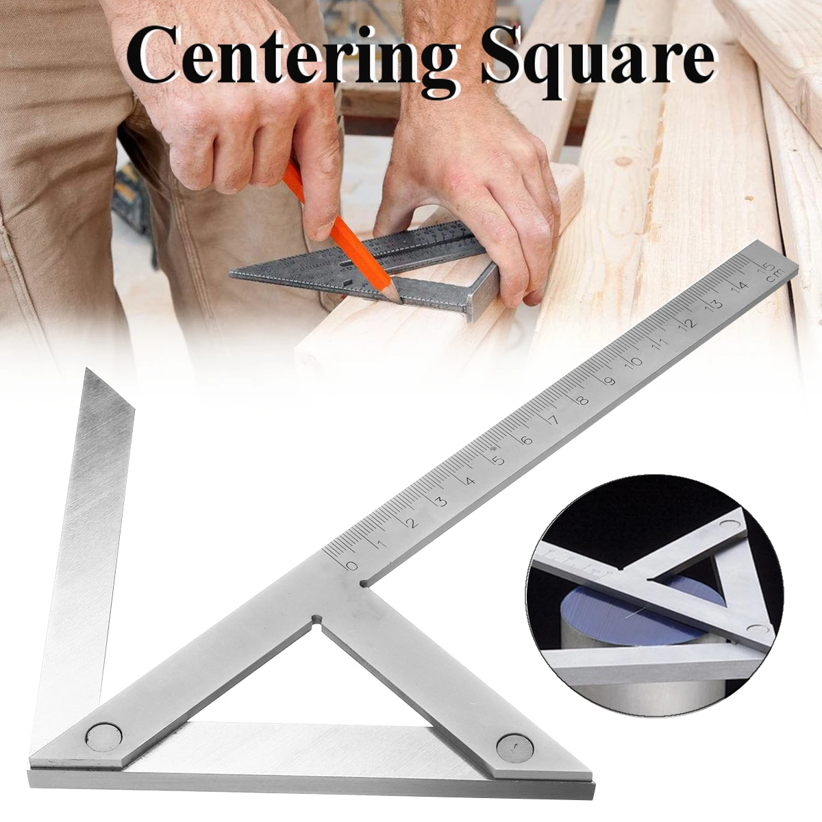 

6'' Precision Centering Square Gaging Center Gauge Round Bar Mark Finder Tool Carbon Steel Chrome Plated Laser Engrave 25cm
