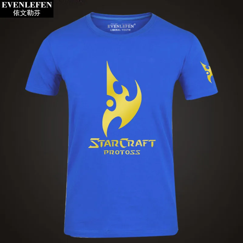 Blue4 StarCraft 2 Protoss Zerg футболка с коротким рукавом мужская игровая хлопковая с полурукавом Студенческая Большая одежда летняя - Цвет: Blue4
