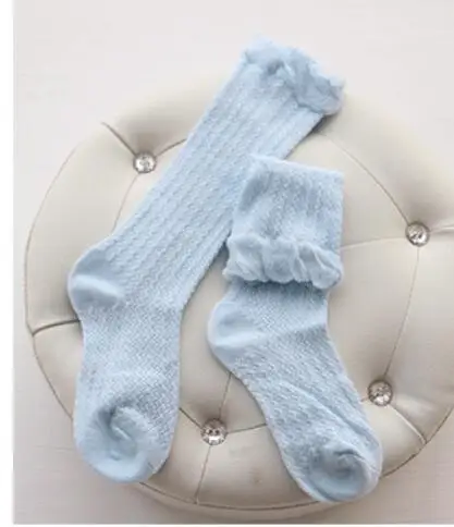 Детские носки, высокие, хлопковые, белые, синие, желтые, розовые, летние, для новорожденных, против комаров, укусы, милые детские носки - Цвет: Blue