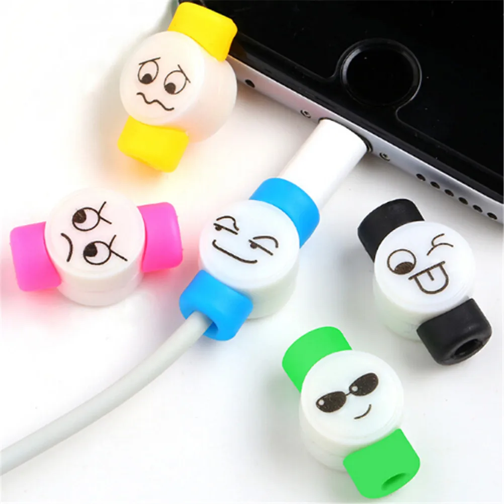 3pcs/lot Funny Smiling Expression Charging Data Line Data Cable Protection Sets Earphone Data Line Protector For iphone