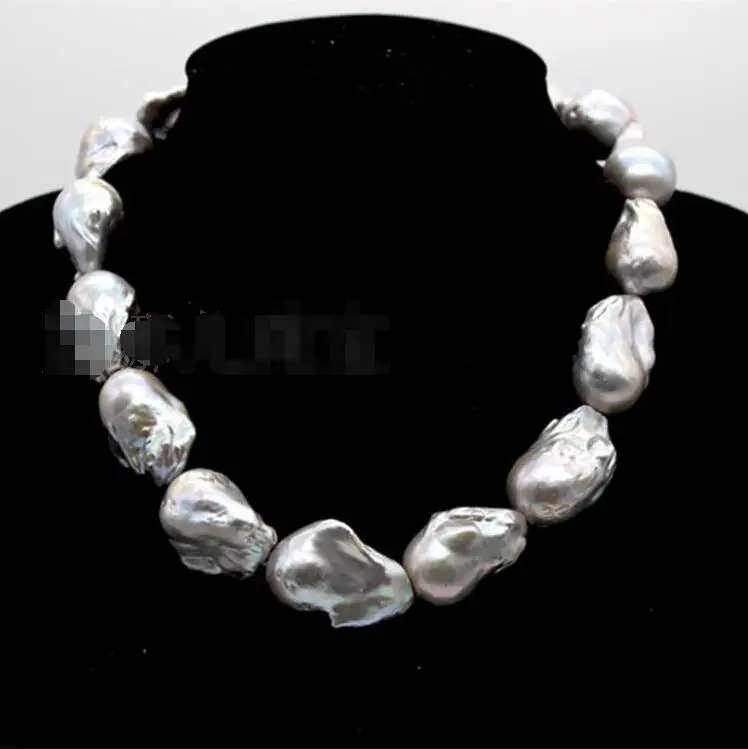

Free shipping hot sale Women Bridal Wedding Jewelry >>huge baroque 20-25mm Australian south seas gray pearl necklace 18inch