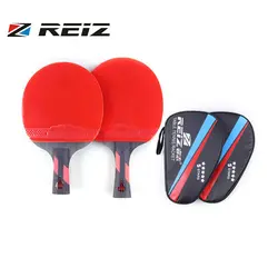 REIZ 5 звезд настольный теннис ракетка короткая или длинная ручка Shake-hand ракетка для пинг-понга Match Training ракетка с чехлом Горячая