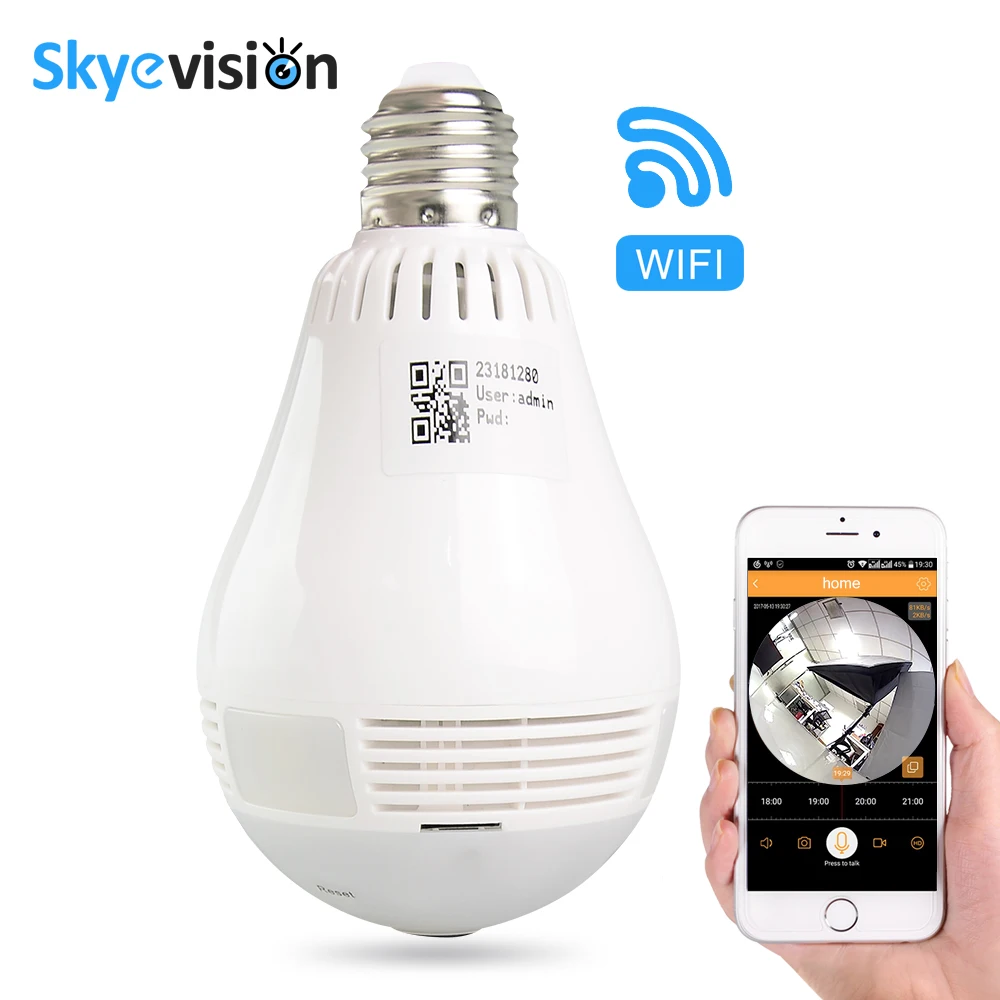 

Skyevision Wifi Wireless Home Security Surveillance IP Camera 1080P Bulb Light Panoramic FishEye 360 Degree Mini CCTV Camera