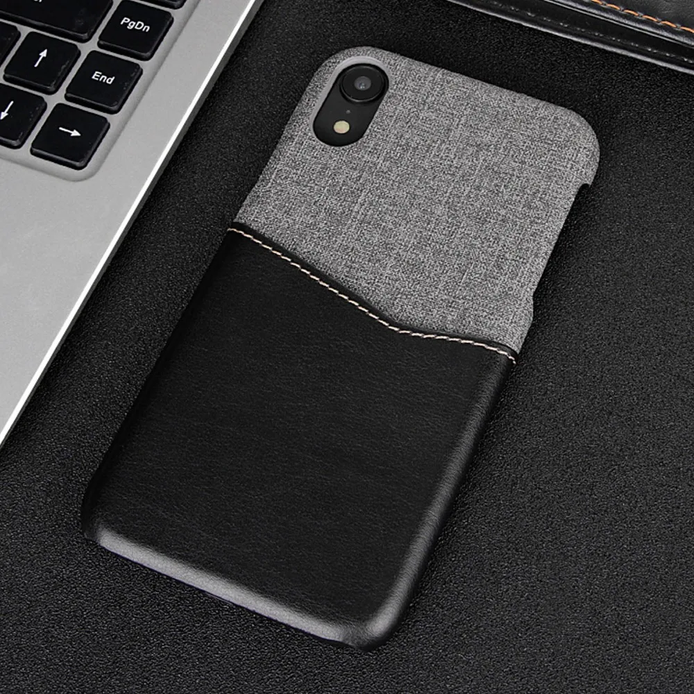 

For iPhone XR 6.1 Phone Case Cotton Fabric Slim Fit Hard Back Shell with PU Leather Card Holder Cover Case for iPhone XS MAX XS