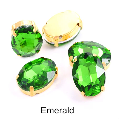 Emerald-Golden 4 размера, 20 шт., овальные формы, стеклянные стразы с кристаллами, пришивные стразы с серебряным когтем, красные стразы с пришивными когтями для одежды B1259 - Цвет: Emerald-Golden