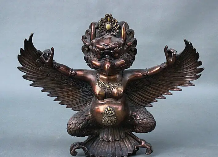 

free 10" Tibet Buddhism Pure Bronze Redpoll Winged Garuda Bird Eagle Buddha Statue fast