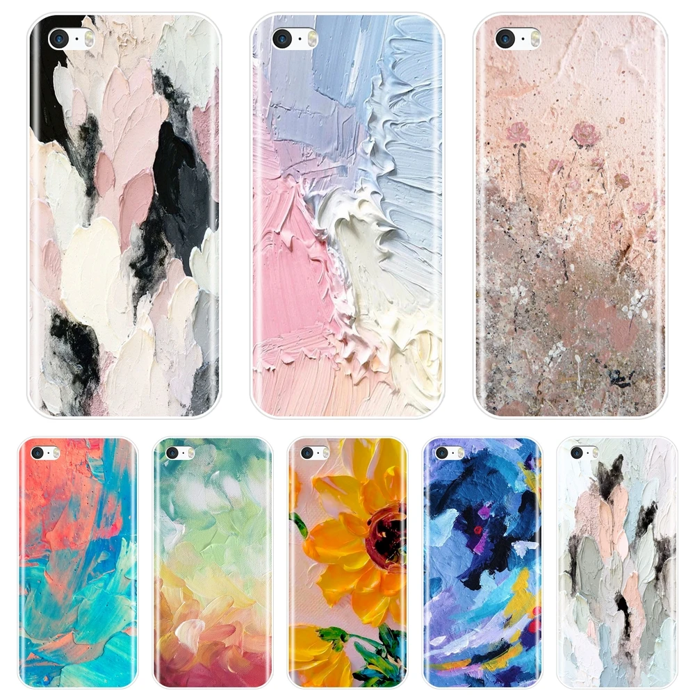 Чехол для телефона Apple iPhone 5 5C 5S SE 4 4S силиконовый мягкий художественный
