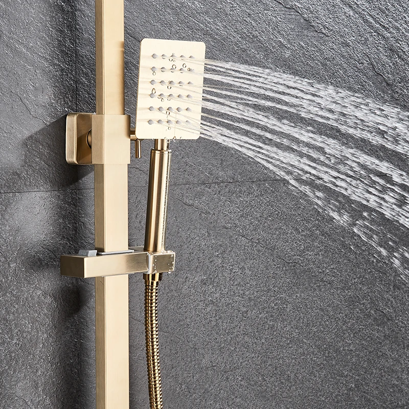 Quyanre Матовый Золотой смеситель для душа набор душ с 3-way H/C смеситель кран настенный смеситель для ванной Душевой системы смеситель для душа