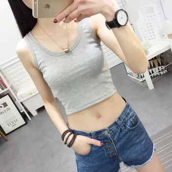 

Summer Slim Render Women Tank Tops Elastic Knitted Vest Short Sleeveless Shirts Black/White/Gray Sexy Women's Crop Tops