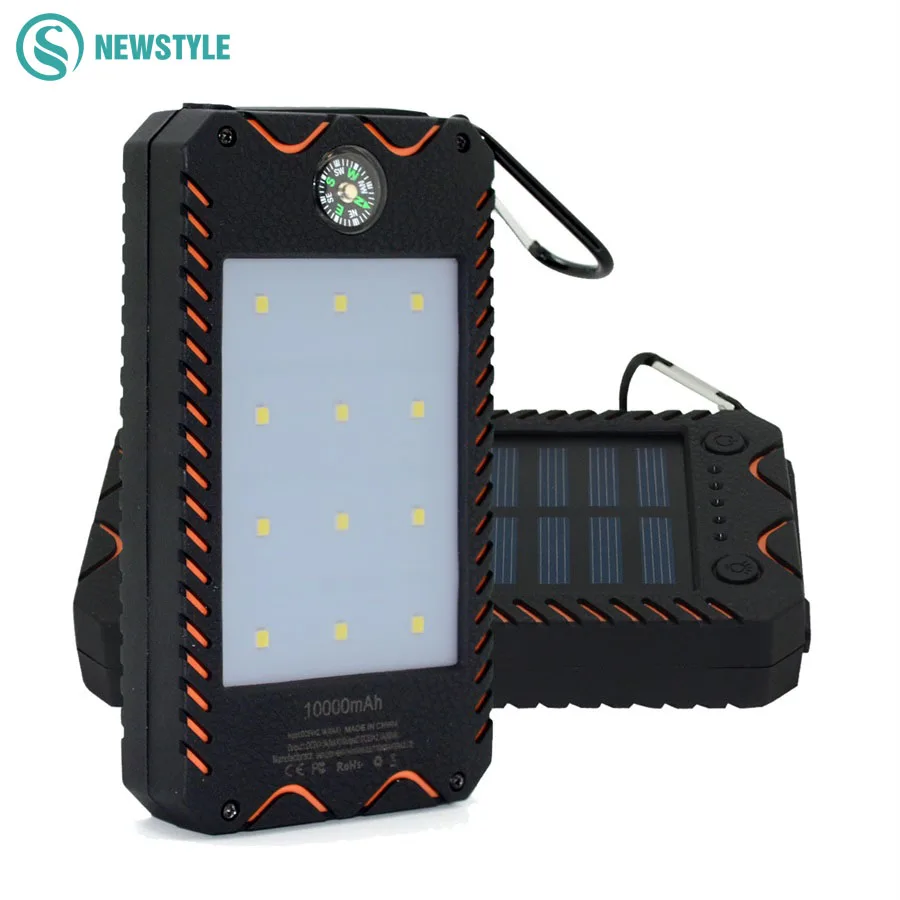 Портативный внешний аккумулятор на солнечной энергии 1000 мАч водонепроницаемый
