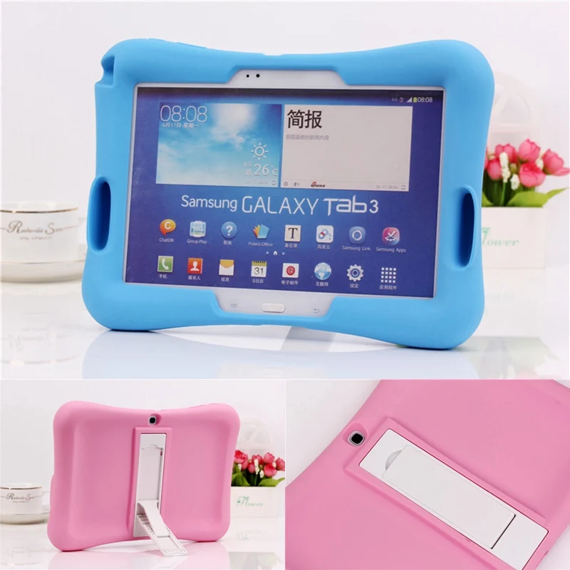  2016 Rubber Case for Samsung Galaxy Tab3 10.1 P5200 full body protective silicone tablet Cover + kickstand silicon shell coque 