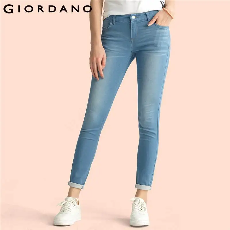 Giordano Women Jeans Slim Fit Denim Pants Indigo Femininas Clothing