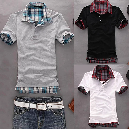 

Men Casual Double-Layer False Two Pieces Cotton Short Sleeve Pullover Polo Shirt