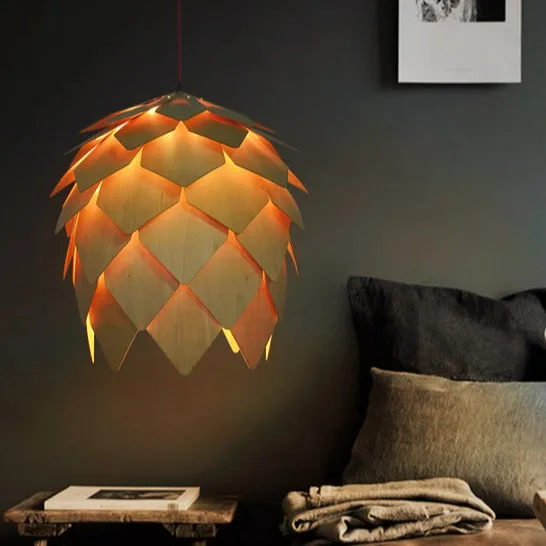 Creative Pineal Wood Art Droplight Modern LED Pendant Light Fixtures For Dining Room Bar Hanging Lamp Indoor Lighting Lampara