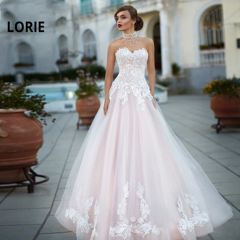 

LORIE 2019 New Lace up Wedding Dresses Elegant Lace Appliqued Boho Bride Dress Sweetheart Backless Princess Wedding Gown