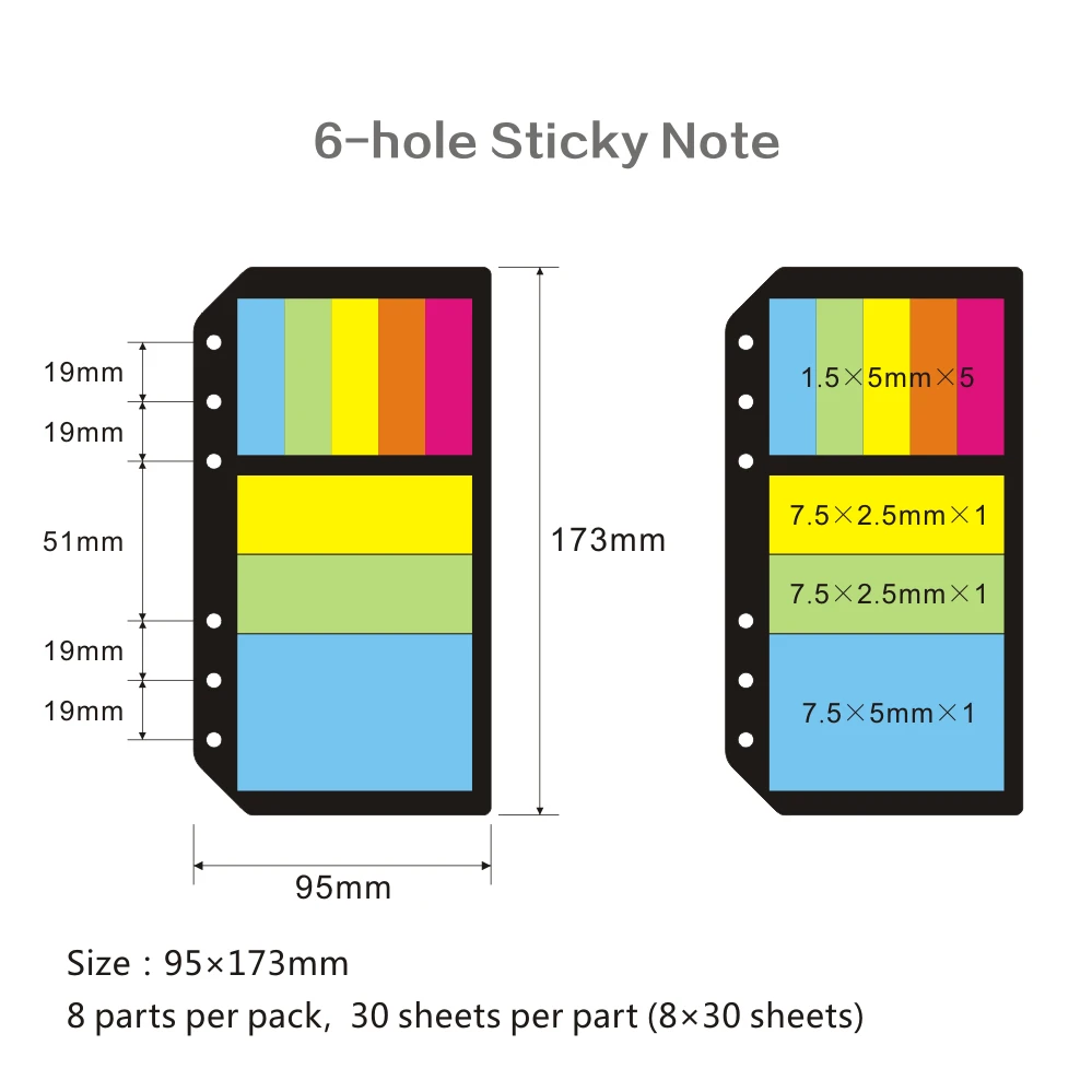 6-луночное с отрывными листами внутренние страницы липкая бумага для заметок Примечание Примечания для B5 A5 A6 блокнот-органайзер самоклеющихся этикеток Стикеры
