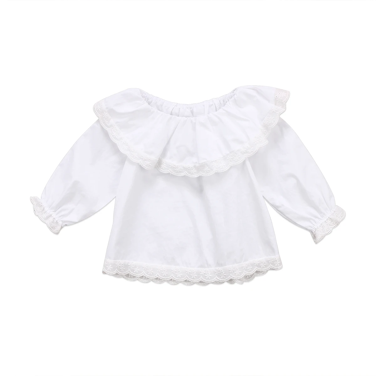 

Lovely Baby Girls Blouses Newborn Baby Girls Clothes Solid Color Princesses Peter Pan Collar Lace Tops Autumn Ruffle Girl Shirts