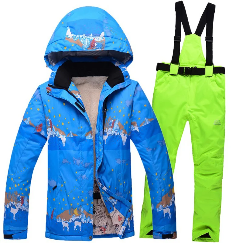 

2017 High Quality Women Ski Suit Beautiful Flower Waterproof Windproof Ski Jacket and  Warm Thicken Clothes Pants Set Brand New