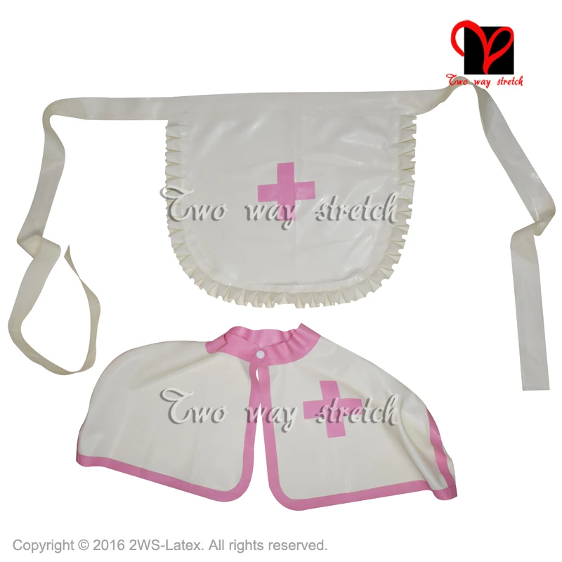 Розовый с белым сексуальный латексный халат медсестры униформа для доктора комплект платье-передник Gummi baby doll flares костюм латексная униформа наряд QZ-104