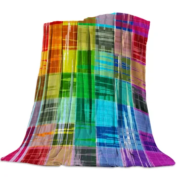 

Abstract Rainbow Color Paint Plaid Throw Blanket Warm Microfiber Blanket