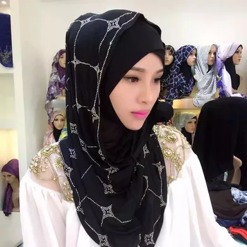 

Polyester islamic hijab Muslim rhinestone hijab shawls full cover turban women instant hijab stretch jersey cap headscarf