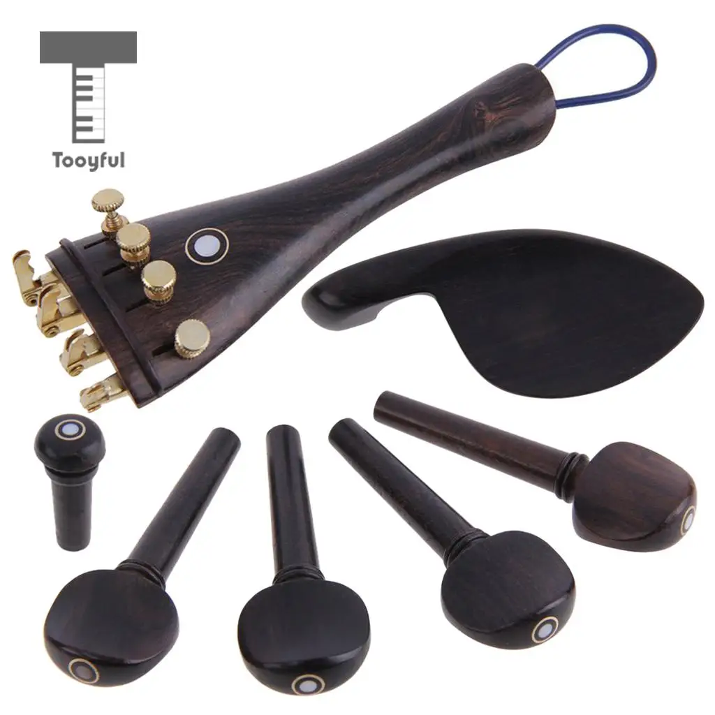 

Tooyful Set of Violin Parts Ebony Chinrest Tailpiece Fine Tuner Tuning Peg Tailgut Endpin Kit for 4/4 Violin Replacement