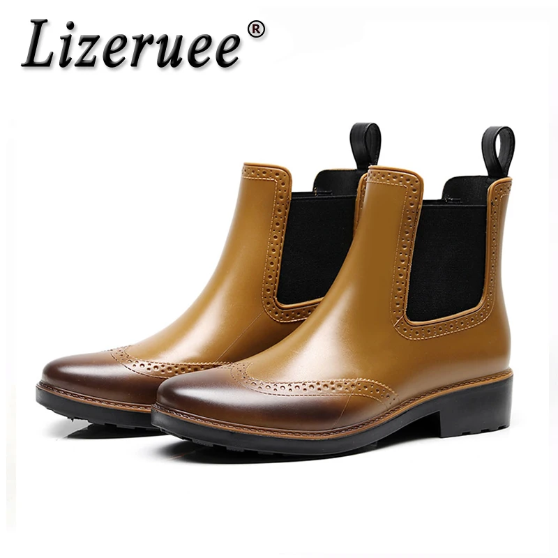 

Lizeruee 2019 New Rubber Boots for Women PVC Ankle Rain Boots Waterproof Women Boot Elastic Band Rainy Shoes Woman CS542