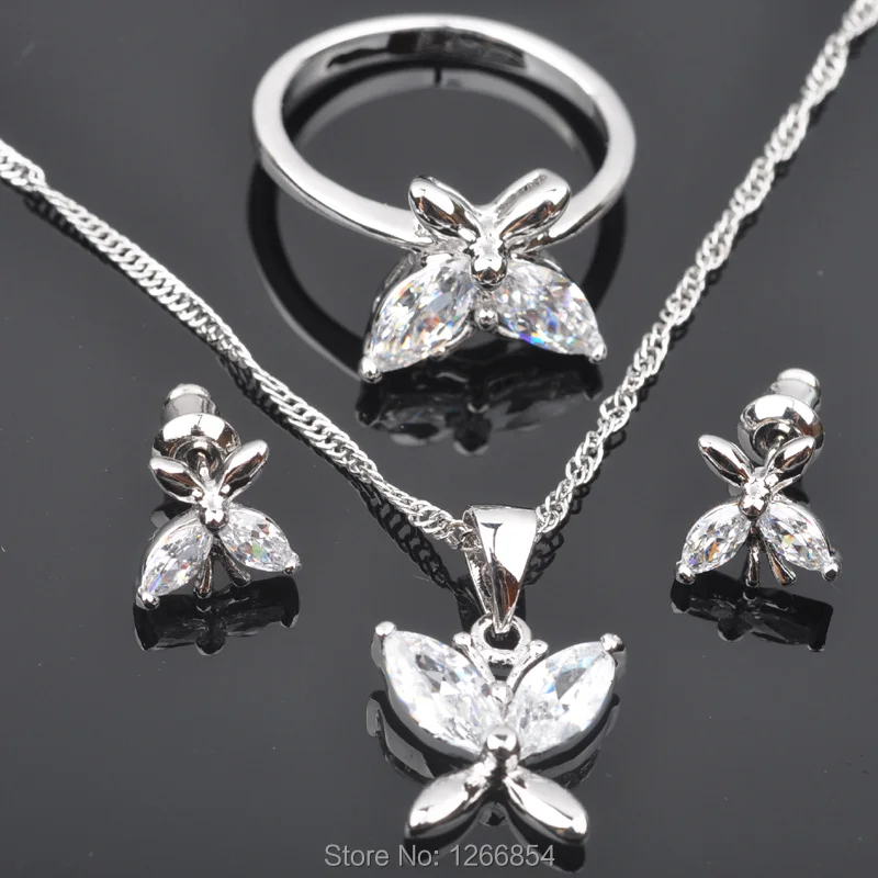 

Design White Cubic Zirconia For Women Silver Jewelry Sets Earrings/Pendant/Necklace/Rings Free Shipping JS0298