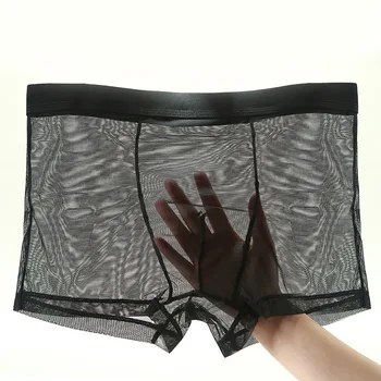 

Men Boxer Sexy Low Waist Bulge U Pouch Boxer Shorts Cueca Transparent Men's Ice Silk Ultra-thin Seamless Breathable Underwear