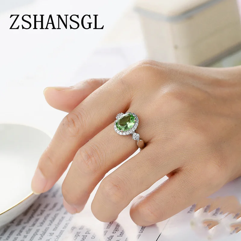 Овальный светильник, зеленый CZ, обручальные кольца для женщин, 925 серебро, микро проложили 2.0ct AAA циркон, женские кольца для помолвки, anel bague femme