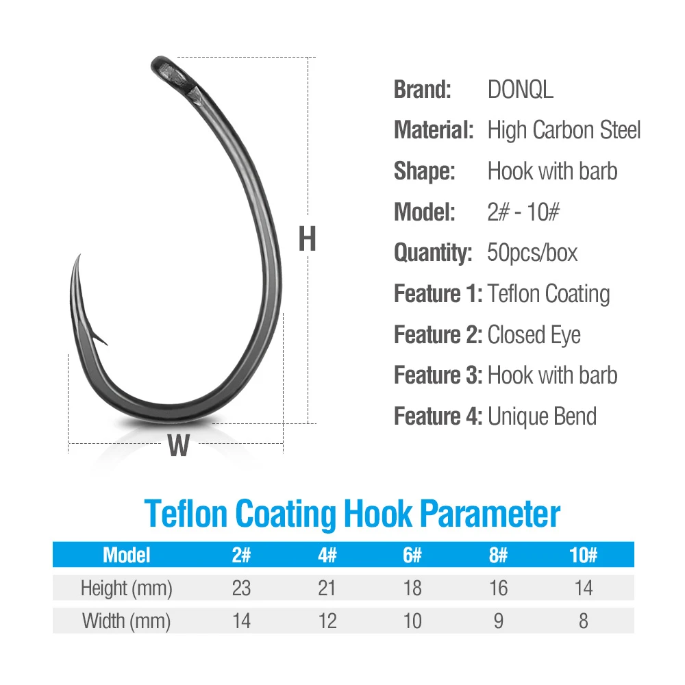 DONQL 50 шт./лот кривой колючий набор рыболовных крючков один круг рыболовный крючок с покрытием рыболовный крючок для ловли карпа морские снасти Аксессуары