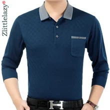 Дизайнерская брендовая приталенная рубашка поло с карманами и длинным рукавом мужские повседневные трикотажные толстые мужские поло с Аргайлом зимняя теплая футболка 41292