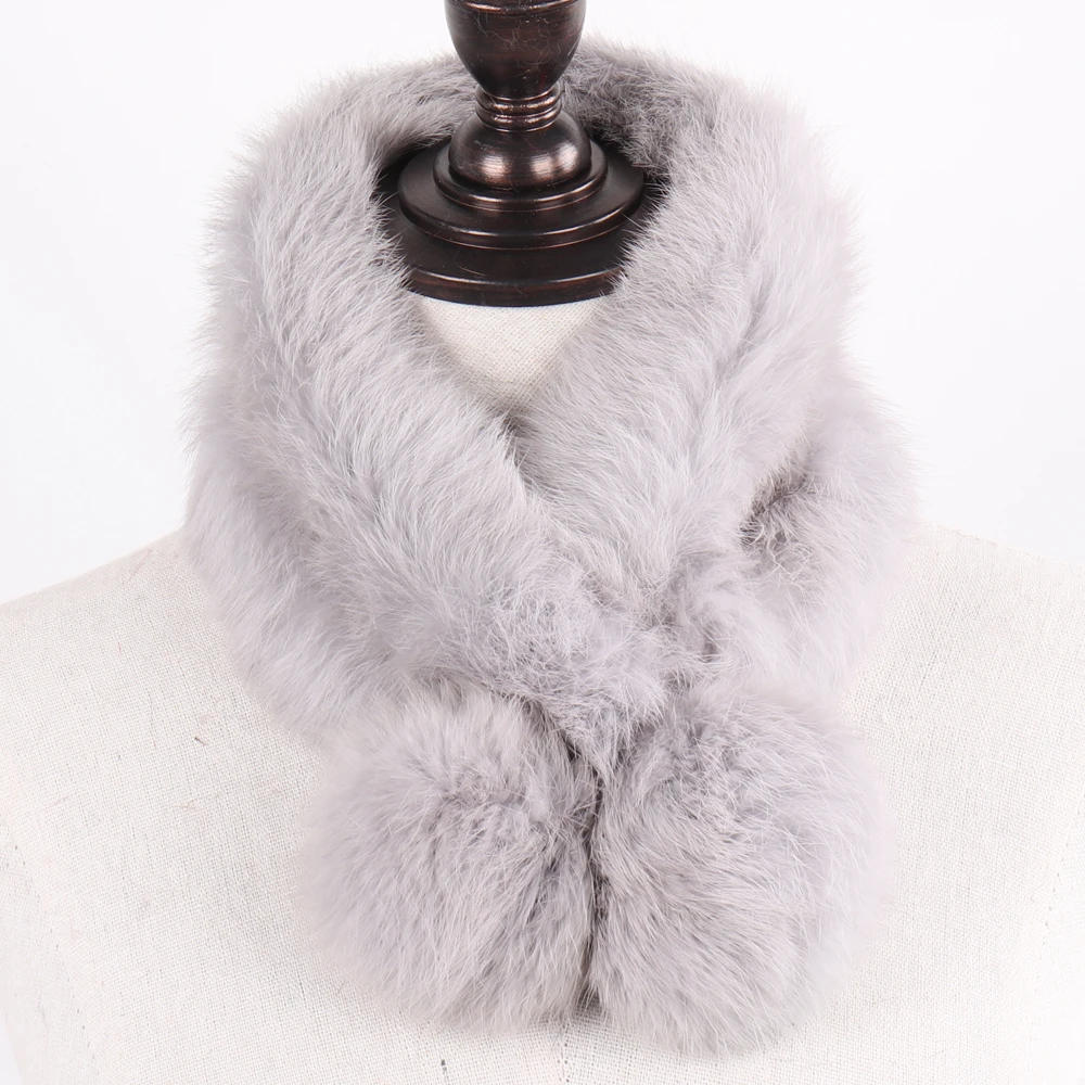 New Lady Real Natural Rabbit Fur Scarf Women Winter Fashion Knitted Rabbit Fur Muffler Natural Soft Warm Real Rabbit Fur Scarves