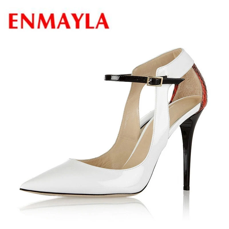 

ENMAYLA Brand Pumps Print Snakeskin Ankle Strap High Heel Pumps Shoes For Women Pointed Toe High Heels Sandals Party Shoes CR176