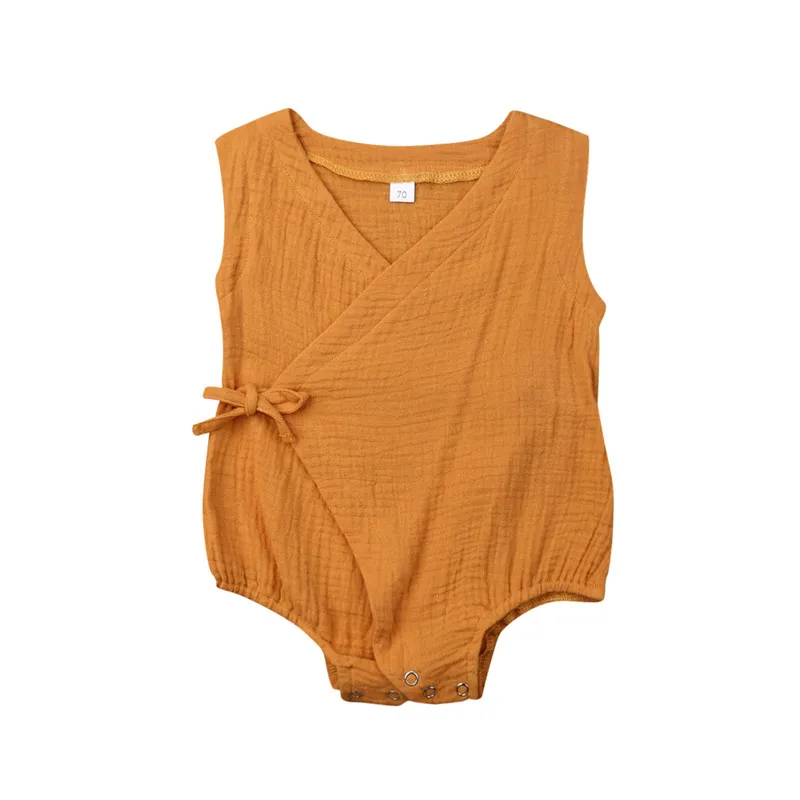 

5Colors Baby Cotton Linen Bodysuits Summer Baby Girl Boy Lace Up Solid Jumpsuits Fashion Newborn Infant Kids Sleeveless Sunsuits