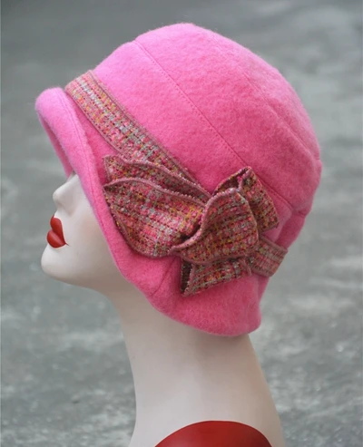 Pink Lawliet Floppy, Женская Зимняя шерстяная шляпа, фетровые шляпы, серые, черные, Гэтсби, винтажный стиль, Клош, церковные шляпы A374 - Цвет: Pink