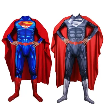 

adult Halloween blue muscle Superman lycra spandex Cosplay Suit Clothes bodytights costume elastic bodytight with cloak JQ-1331