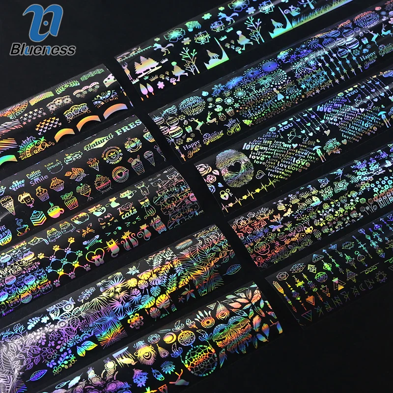

1Roll Feather Cake Leaf Fireworks Design Nails Foil Transfer Stickers Laser Starry Decals Nail Art Decorations Accessories