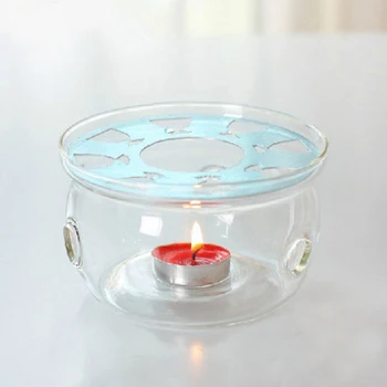 

PINDEFANG Round Windproof Glass Tea Warmer Tea pot Heating with Candle Device Blooming Teapot Heater and Warmer Base Pot Holder